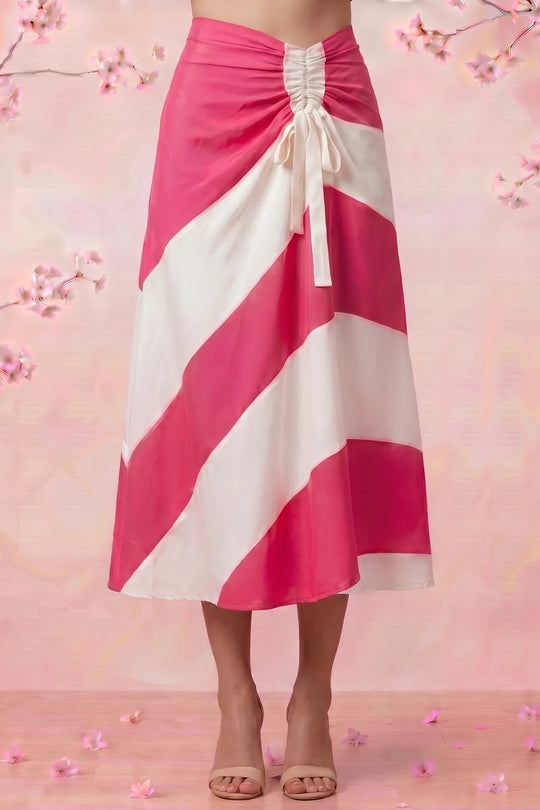 Pink Sorbet Slant White And Pink Stripe Skirt - Western Era Skirt for women