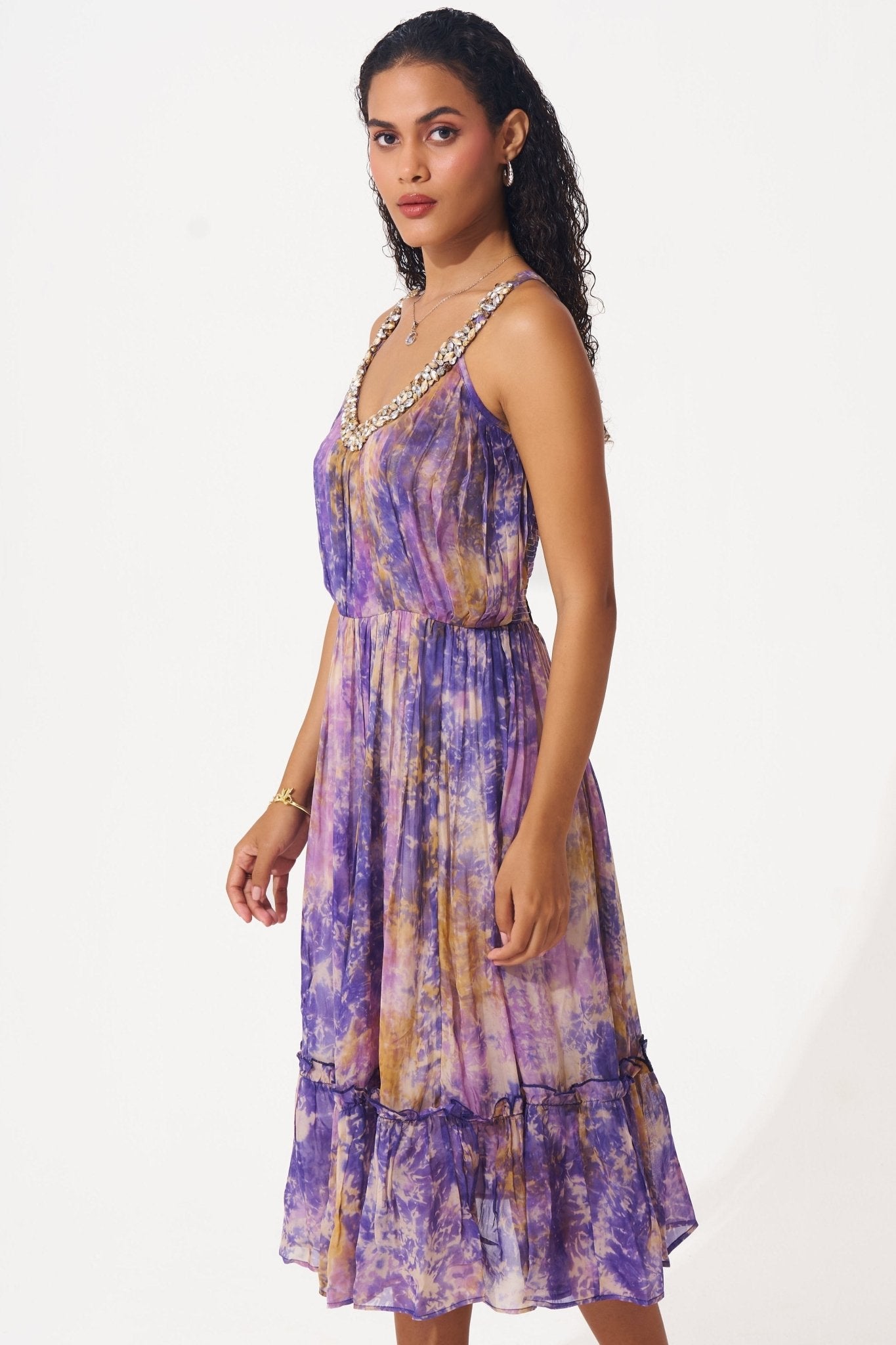 Printed Organza Dress with Embellished Neckline - Western Era Dresses for women