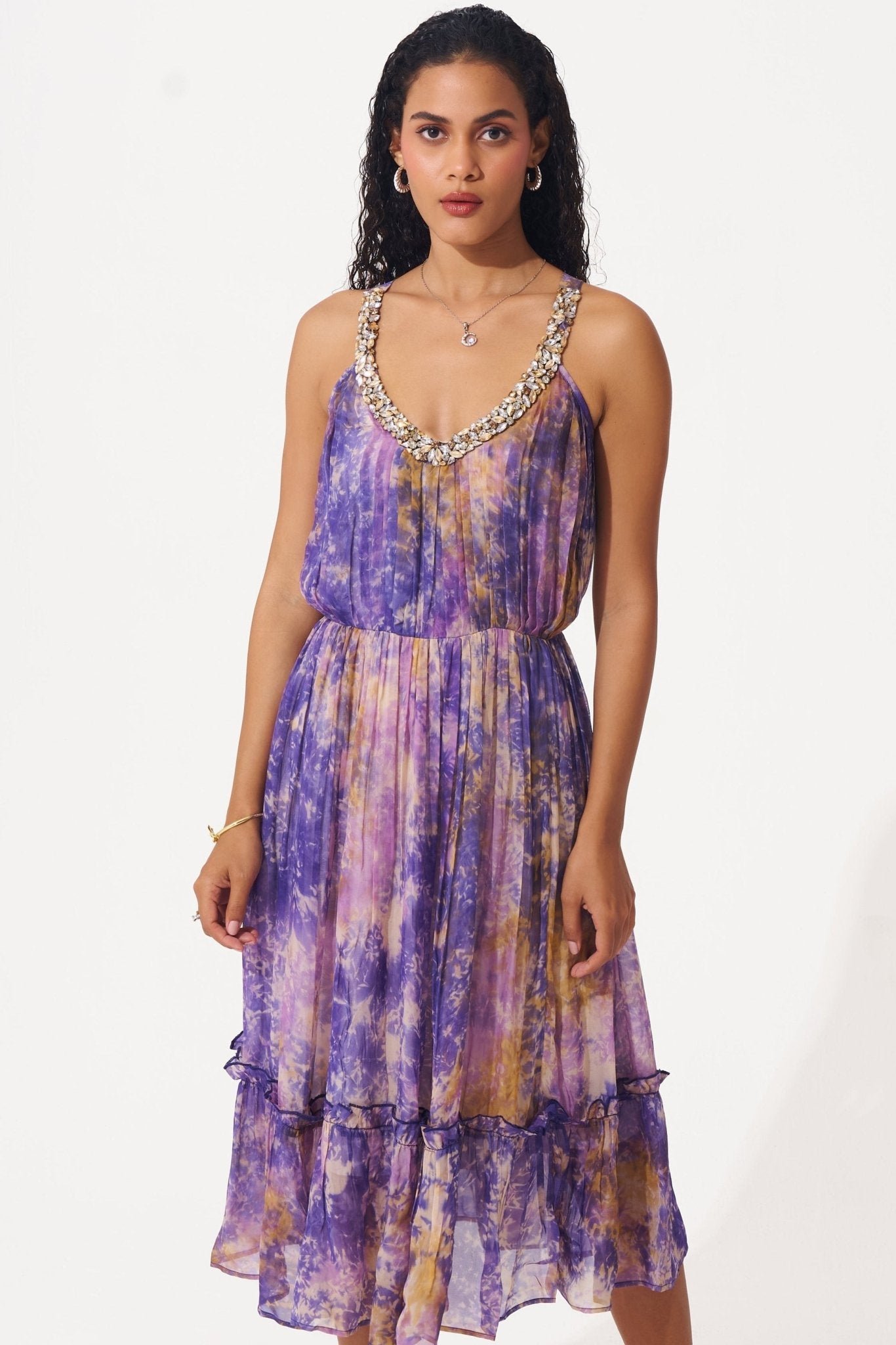 Printed Organza Dress with Embellished Neckline - Western Era Dresses for women