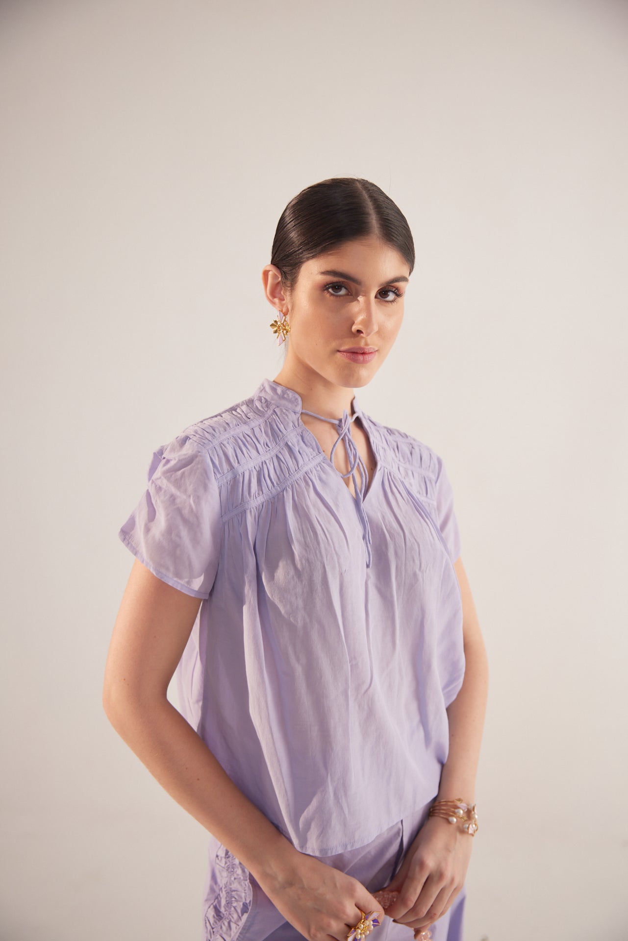 Purple Cotton Cord With Side Rushing - Western Era Cordset for women