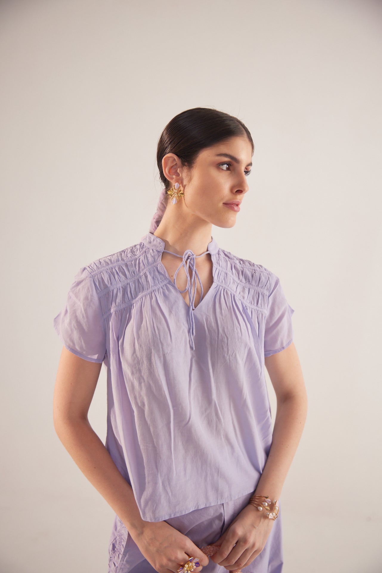 Purple Cotton Cord With Side Rushing - Western Era Cordset for women