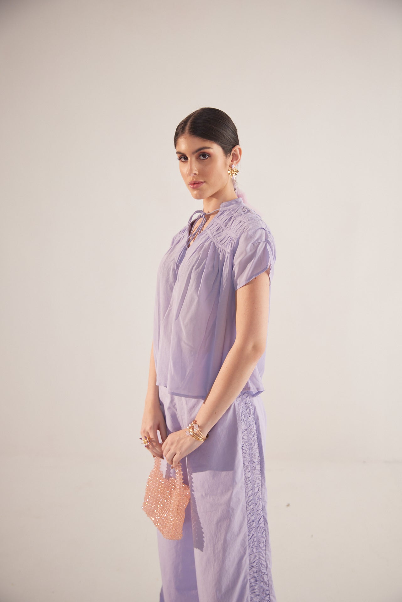 Purple Cotton Cord With Side Rushing - Western Era Cordset for women