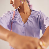 Purple Cotton shirt With Ruching on V - Neckline and Front Pocket - Western Era Tops for women