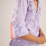 Purple Cotton shirt With Ruching on V - Neckline and Front Pocket - Western Era Tops for women