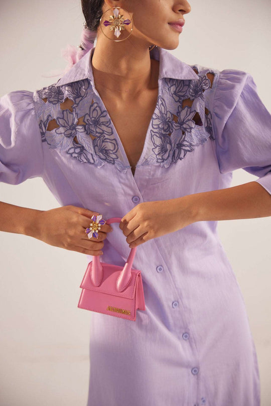 Purple Event Wear Long Dress With Yolk Embroidery and Side Slit - Western Era Dresses for women