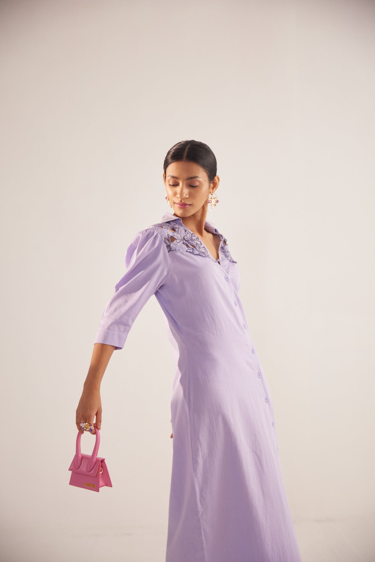 Purple Event Wear Long Dress With Yolk Embroidery and Side Slit - Western Era Dresses for women