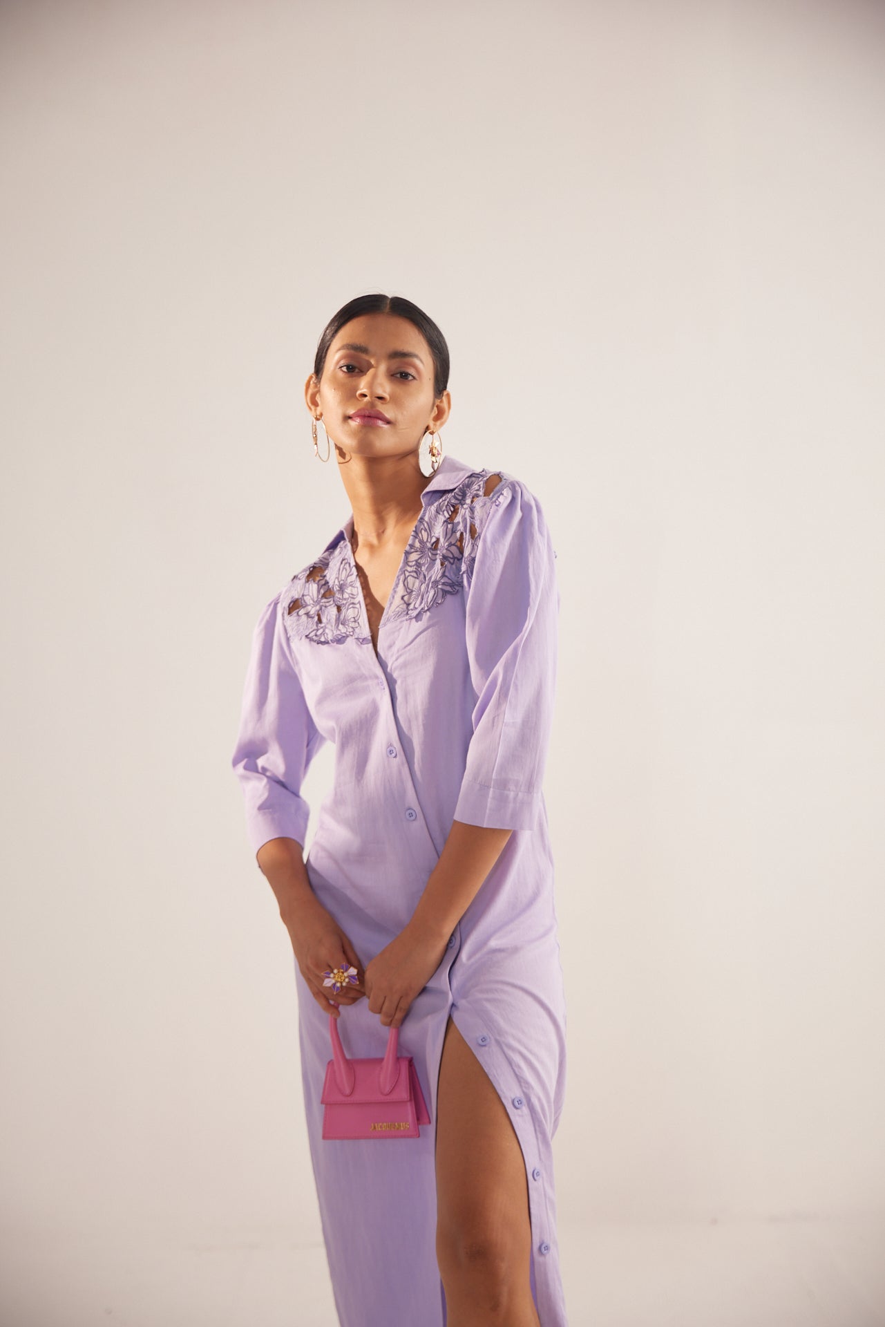 Purple Event Wear Long Dress With Yolk Embroidery and Side Slit - Western Era Dresses for women