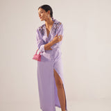 Purple Event Wear Long Dress With Yolk Embroidery and Side Slit - Western Era Dresses for women