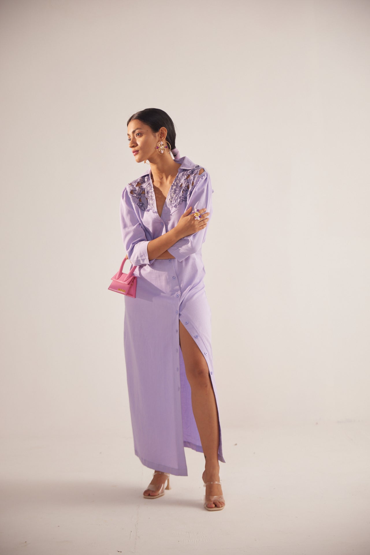 Purple Event Wear Long Dress With Yolk Embroidery and Side Slit - Western Era Dresses for women