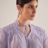 Purple Front Knot Crop Top With Shoulder Ruching - Western Era Tops for women