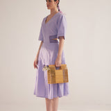 Purple Lace on Waist Cutout Flared Cotton Dress - Western Era Dresses for women