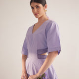 Purple Lace on Waist Cutout Flared Cotton Dress - Western Era Dresses for women