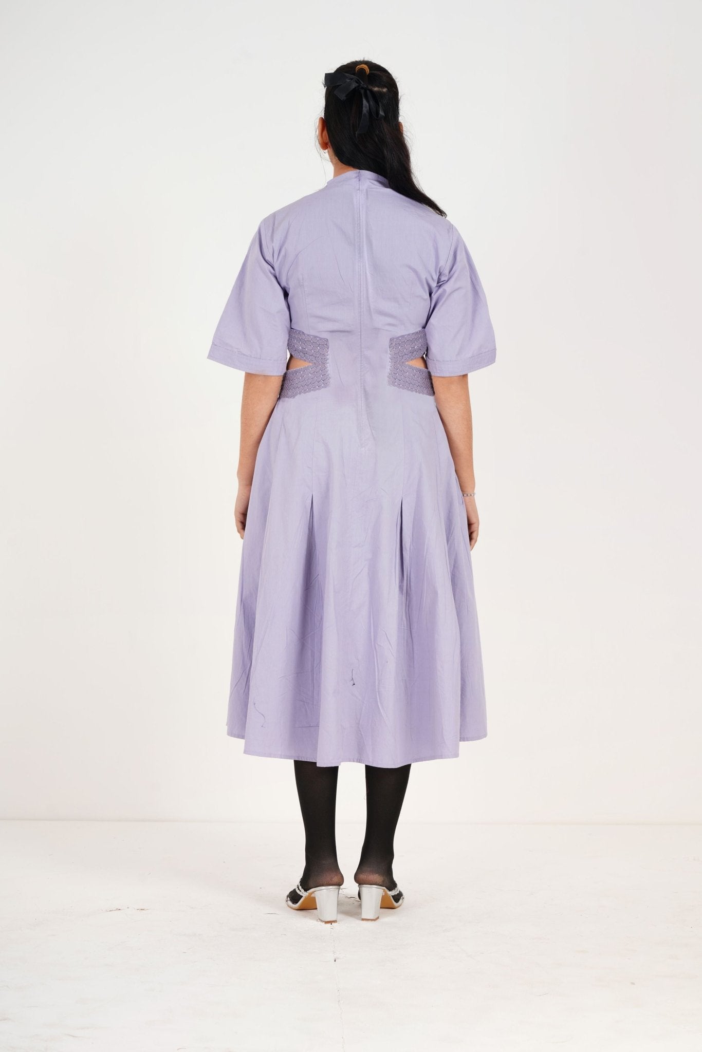 Purple Lace on Waist Cutout Flared Cotton Dress - Western Era Dresses for women