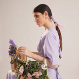 Purple Lace on Waist Cutout Flared Cotton Dress - Western Era Dresses for women