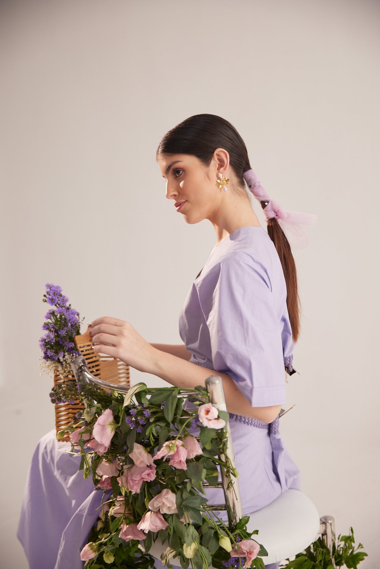Purple Lace on Waist Cutout Flared Cotton Dress - Western Era Dresses for women