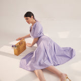 Purple Lace on Waist Cutout Flared Cotton Dress - Western Era Dresses for women