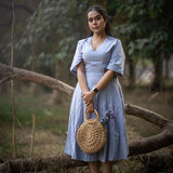 Purple Lace on Waist Cutout Flared Cotton Dress - Western Era Dresses for women
