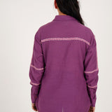 Purple Line Embroidered Oversized Shirt - Western Era Tops for women