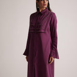 Purple Long Shirt Dress With Stone Chain On Layered Collar - Western Era Dresses for women