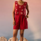 Red Mesh Crop Top with Sea Motif Patch and Inner Crop Top - Western Era Tops for women