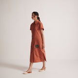 Rust Long Shirt Dress With Front and Back Tree Embroidery - Western Era Embroidery for women