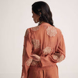 Rust Statement Wear 3 - Piece Set With Zari Path Embroidery - Western Era Embroidery for women