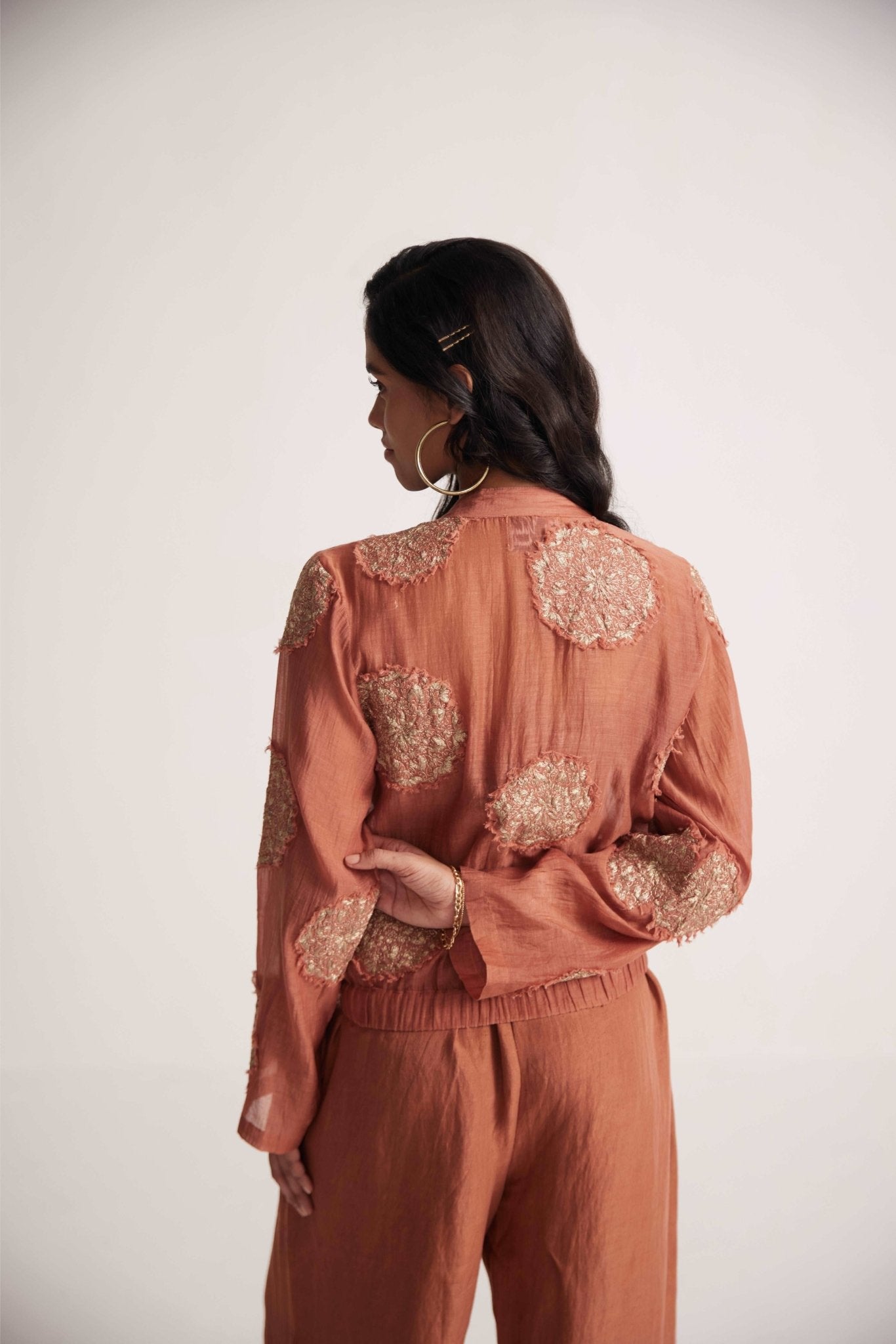 Rust Statement Wear 3 - Piece Set With Zari Path Embroidery - Western Era Embroidery for women