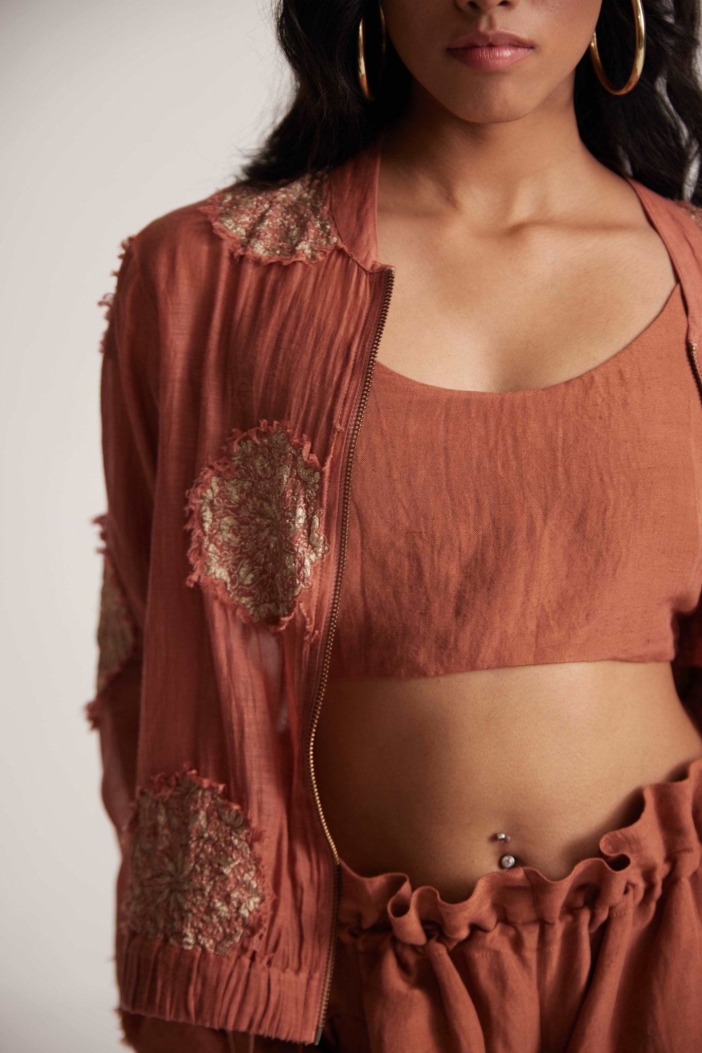 Rust Statement Wear 3 - Piece Set With Zari Path Embroidery - Western Era Embroidery for women