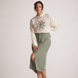 Sage Green Skirt With Front Slit and Side Pocket - Western Era Bottoms for women