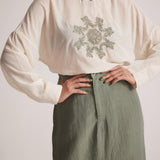 Sage Green Skirt With Front Slit and Side Pocket - Western Era Bottoms for women