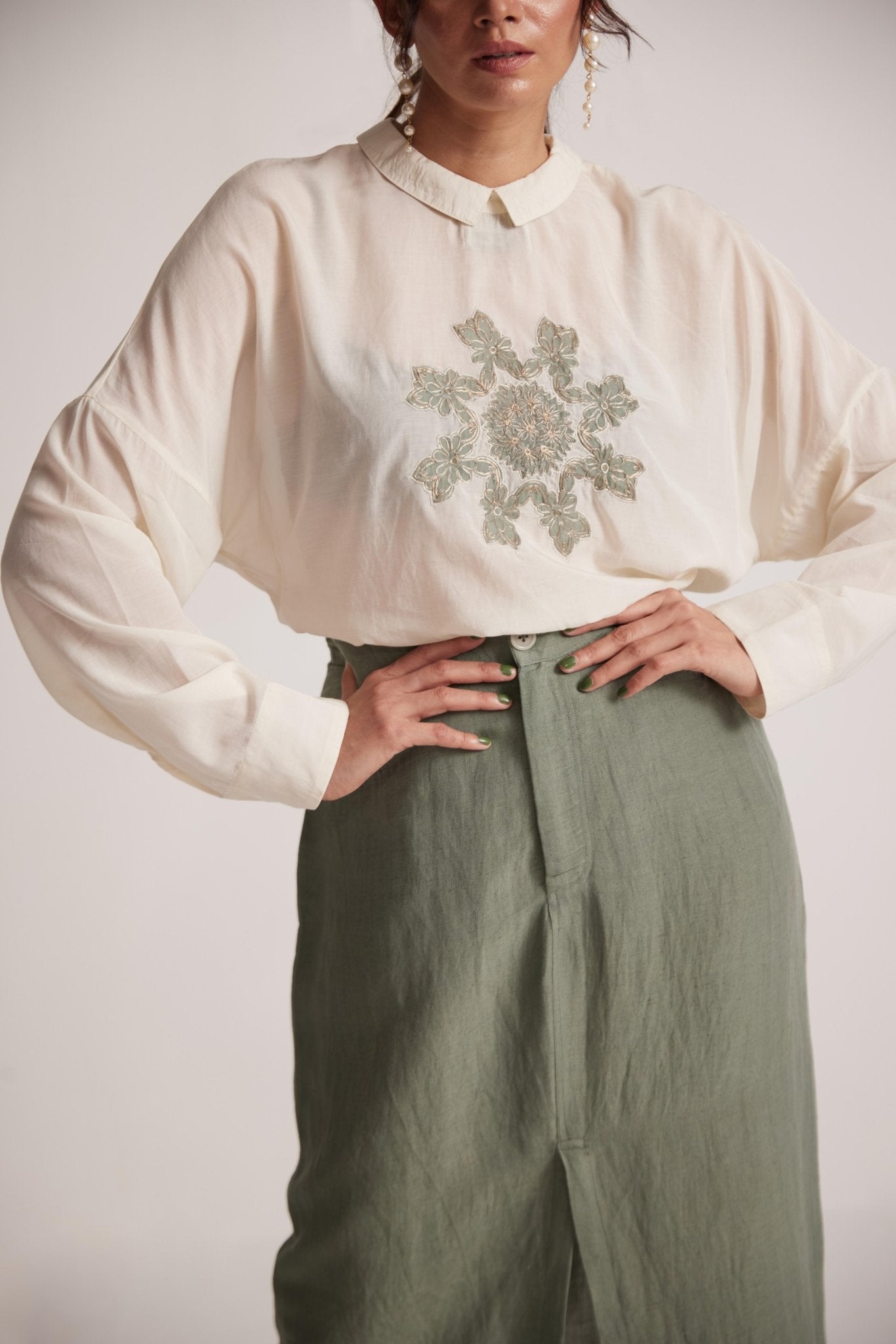 Sage Green Skirt With Front Slit and Side Pocket - Western Era Bottoms for women
