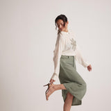 Sage Green Skirt With Front Slit and Side Pocket - Western Era Bottoms for women