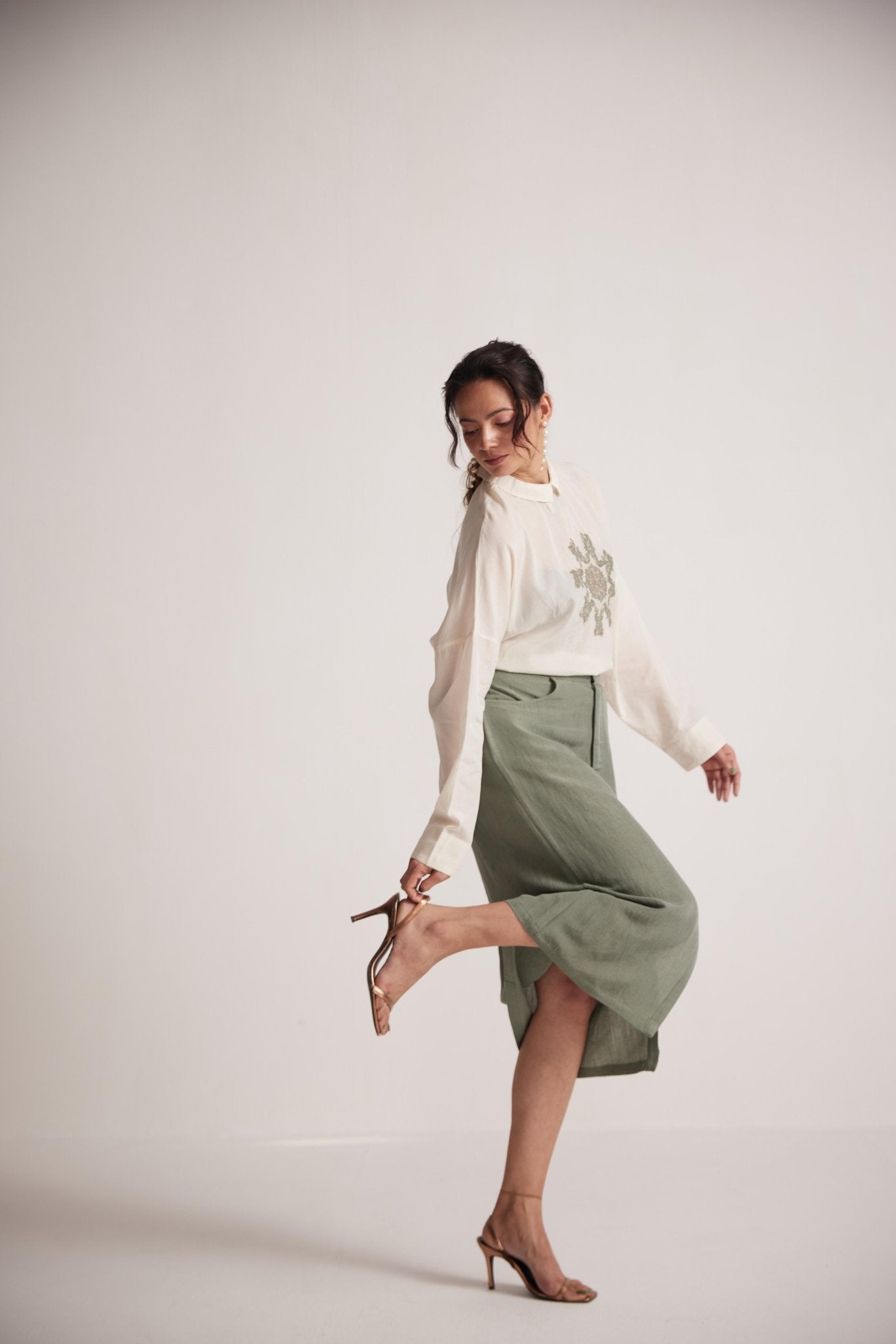 Sage Green Skirt With Front Slit and Side Pocket - Western Era Bottoms for women