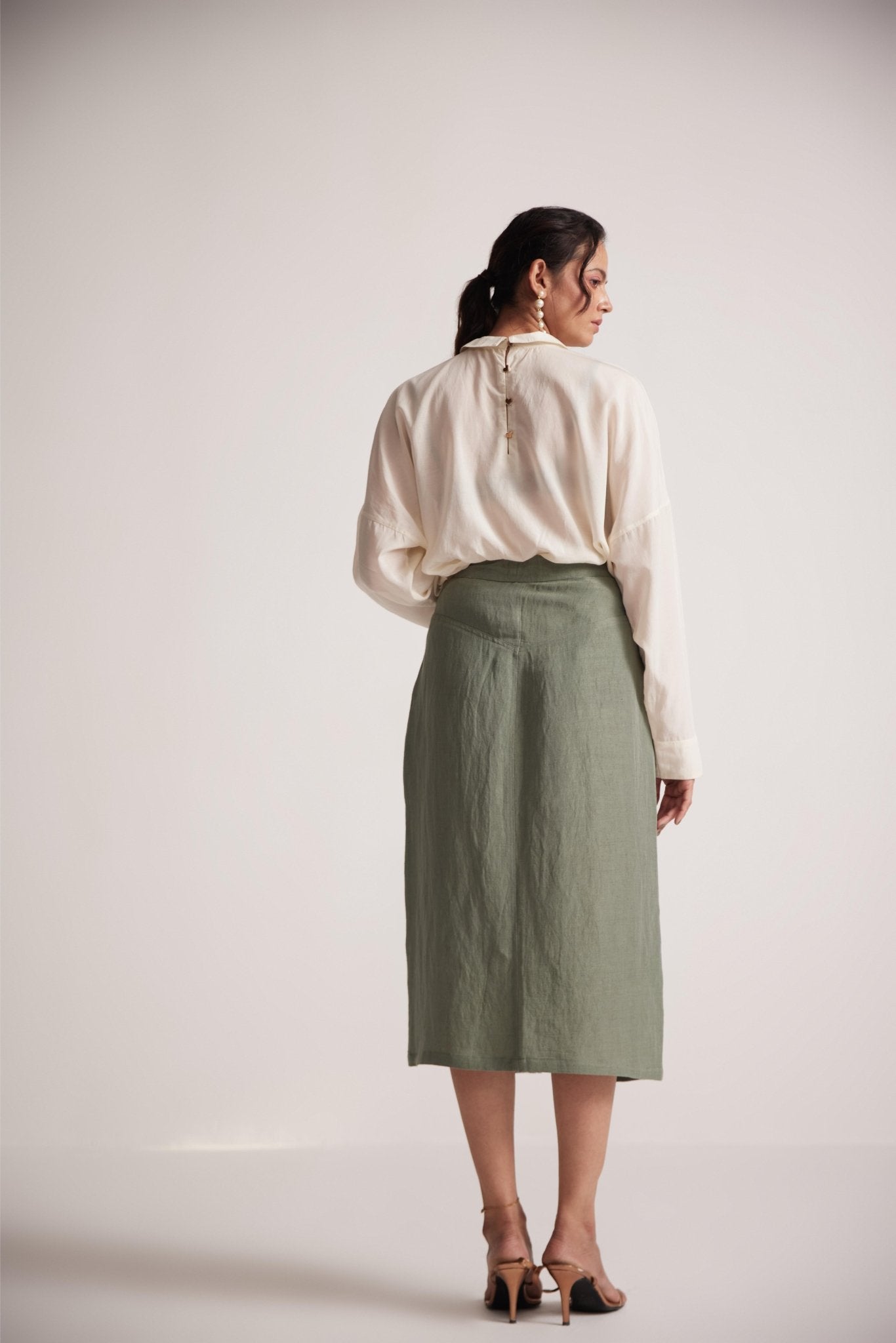 Sage Green Skirt With Front Slit and Side Pocket - Western Era Bottoms for women