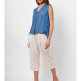 Scalloped Edge Collars Blue Linen Top with Drawstrings - Western Era Tops for women