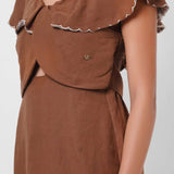 Scalloped Embroidery Brown Long Dress With Victorian Collar - Western Era Dresses for women