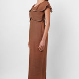 Scalloped Embroidery Brown Long Dress With Victorian Collar - Western Era Dresses for women
