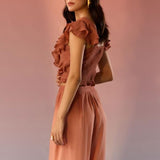 Sky and Sand Frill Top and Pant Set - Western Era Cordset for women