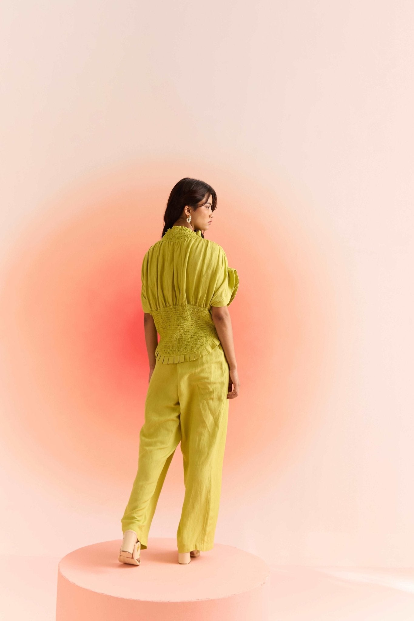 Smoked Top with Pleated Sleeves and Wrap Trouser Cordset - Western Era Cordset for women