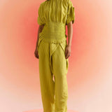 Smoked Top with Pleated Sleeves and Wrap Trouser Cordset - Western Era Cordset for women