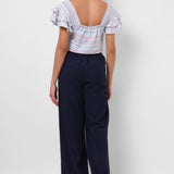 Square Neck Blue Yarn Dyed Crop Top - Western Era Tops for women