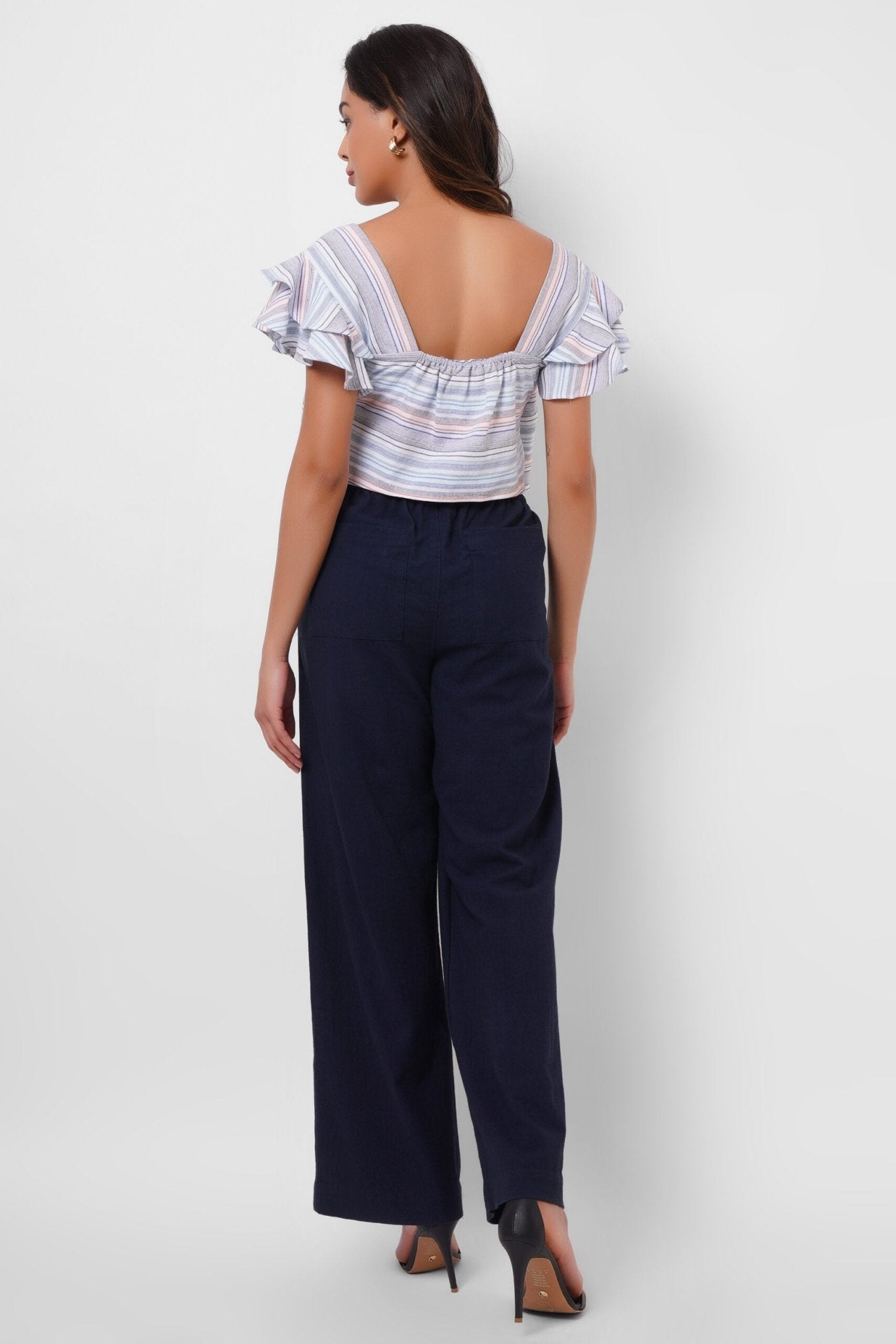 Square Neck Blue Yarn Dyed Crop Top - Western Era Tops for women