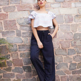 Square Neck Blue Yarn Dyed Crop Top - Western Era Tops for women