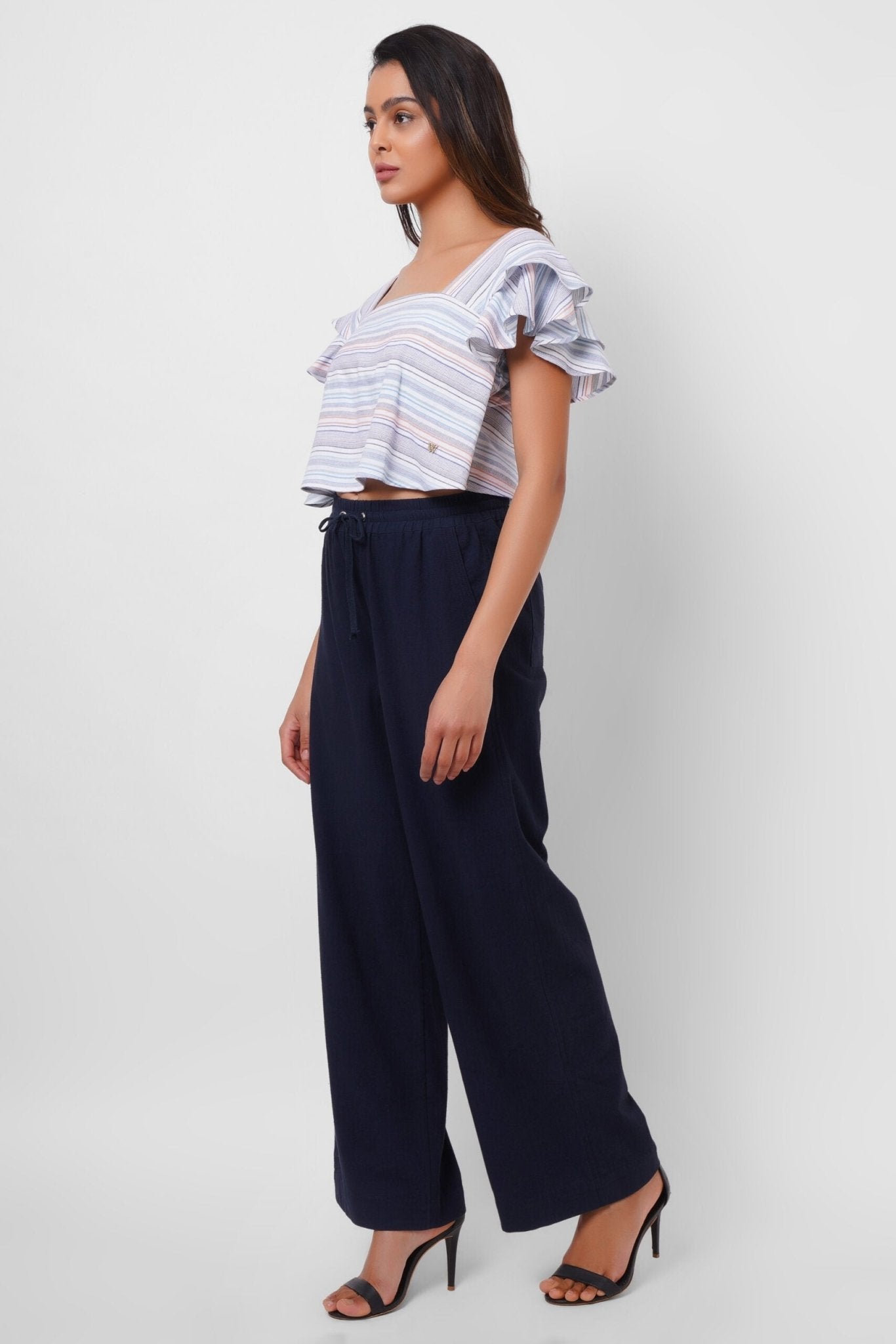 Square Neck Blue Yarn Dyed Crop Top - Western Era Tops for women