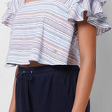Square Neck Blue Yarn Dyed Crop Top - Western Era Tops for women
