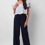 Square Neck Blue Yarn Dyed Crop Top - Western Era Tops for women