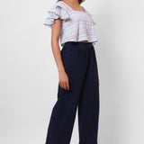 Square Neck Blue Yarn Dyed Crop Top - Western Era Tops for women