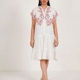 Statement Party Wear Off White Embroidered Collar Dress With Spaghetti - Western Era Dresses for women