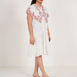 Statement Party Wear Off White Embroidered Collar Dress With Spaghetti - Western Era Dresses for women