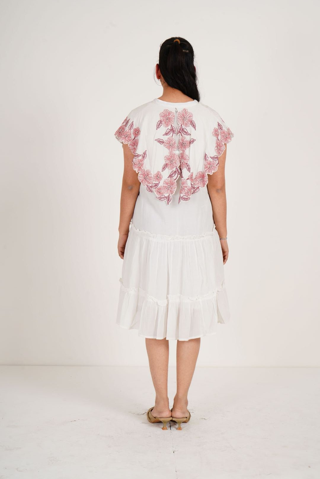 Statement Party Wear Off White Embroidered Collar Dress With Spaghetti - Western Era Dresses for women